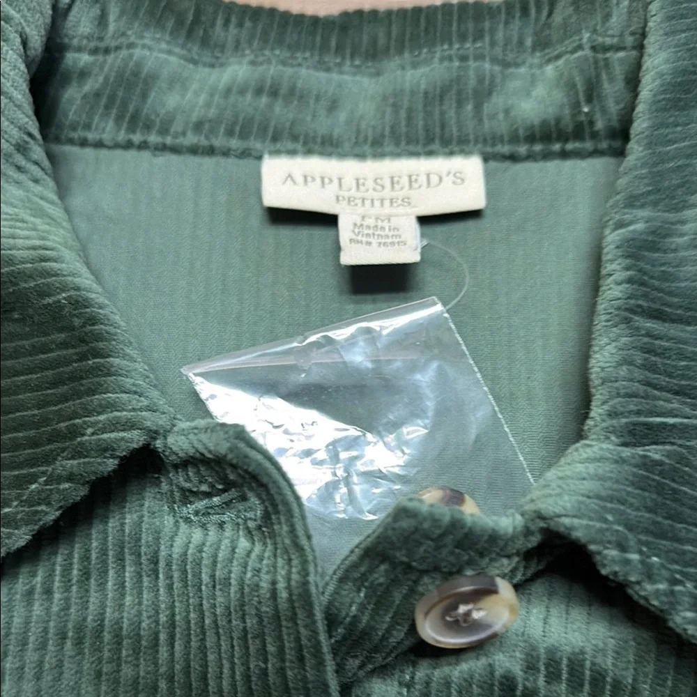Appleseeds Jacket Womans M Petites Green Corduroy Casual Shacket Button Up NWT - Picture 4 of 10